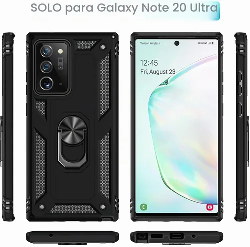 Vista 2 de Note 20 Ultra - Funda para Samsung Note 20 Ultra, con anillo de soporte, soporte ajustable, grado militar, protección resistente, a prueba de Negro