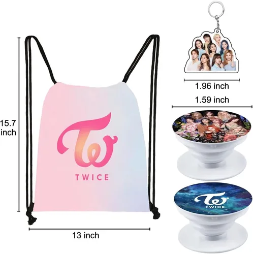 Vista 4 de Juego de regalo de dos veces, incluye mochila con cordón, collar, aretes, pulseras, pasadores de botón, soporte de identificación con cordón