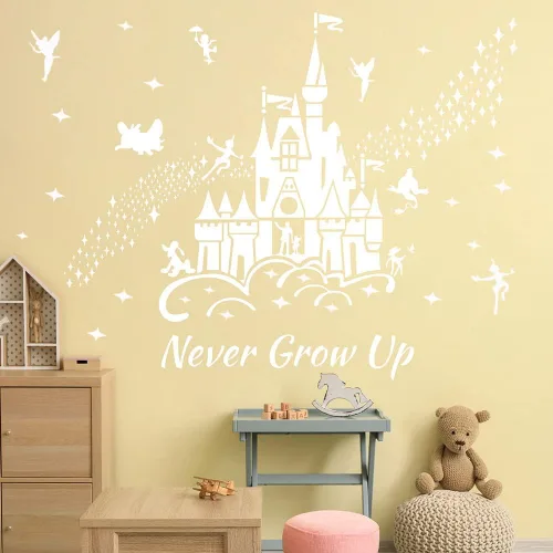 Vista 4 de Supzone Calcomanías de pared de castillo, diseño de castillo de cuento de hadas, citas de estrellas, decoración de pared, arte mural de bricolaje
