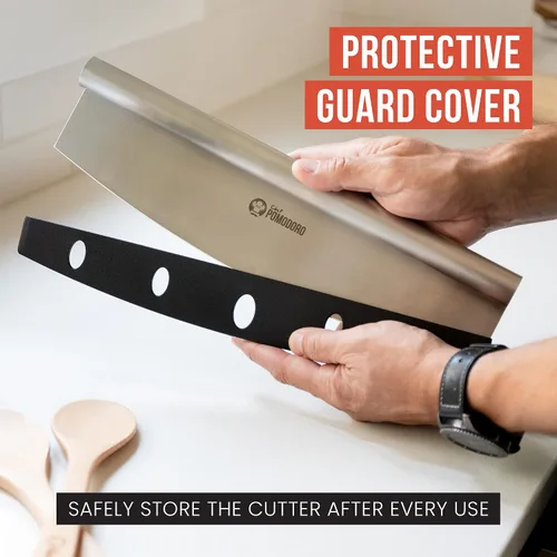 Vista 5 de Chef Pomodoro Cuchillo basculante para pizza con cubierta protectora, multiuso de 14 pulgadas con hoja de acero inoxidable súper afilada, cubierta