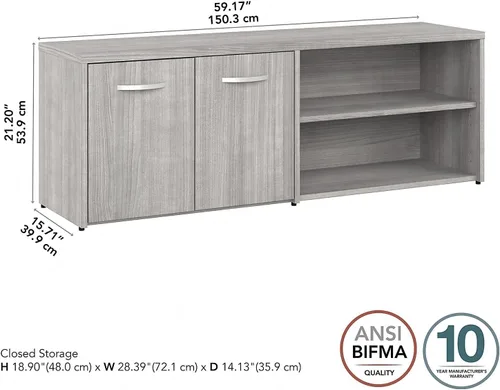 Vista 3 de Bush Business Furniture - Armario de almacenamiento bajo híbrido con puertas y estantes en gris platino