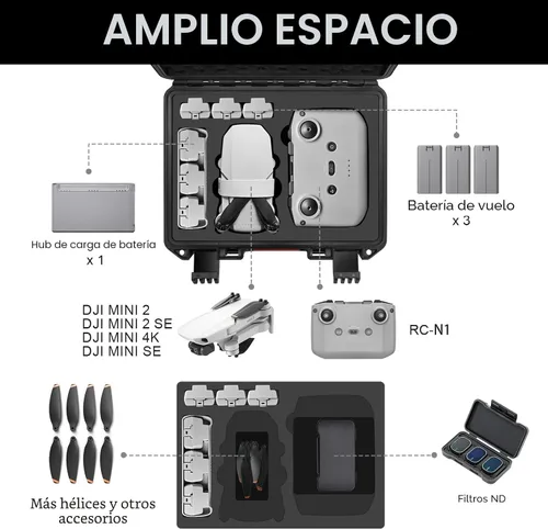 Vista 2 de Estuche para Dron DJI Mini 4K: Estuches de Viaje Rígidos Impermeables con Espuma Personalizada para DJI Mini 2/2 SE Fly Combo, Caja de Transporte