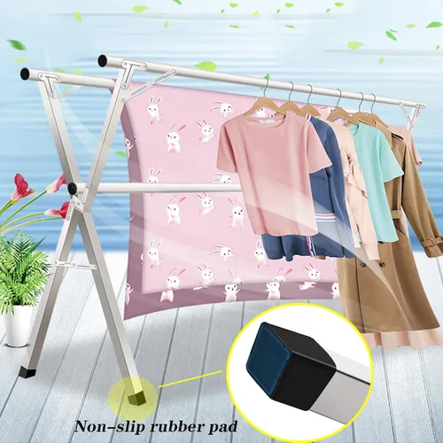 Vista 3 de Estante retráctil de secado de ropa para lavandería, perchero de acero inoxidable para lavandería (60 pulgadas)