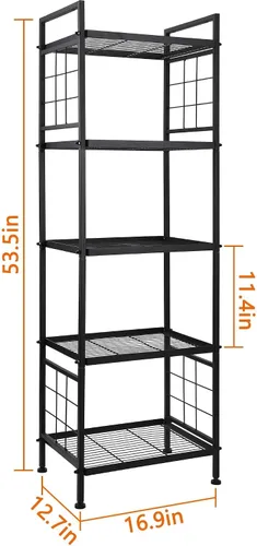 Vista 2 de GIOTORENT Estantería de Pie de 5 Alambres y Librero, Unidad de Estantería de Almacenamiento de Metal Estante de Despensa para Organizador de Negro