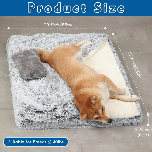 Vista 6 de Cama para perro con cueva de cubierta, cama ortopédica para perro con manta, 33.5 x 27.6 pulgadas, jaula rectangular para mascotas, tapete acogedor