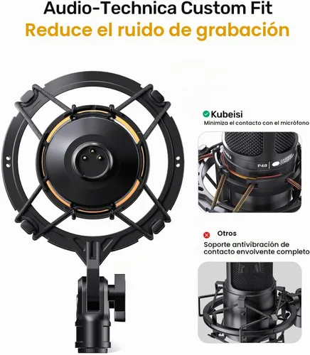 Vista 4 de Soporte de choque para micrófono AT2020 personalizado con filtro pop, suspensión antivibración, soporte de micrófono, clip compatible con Audio