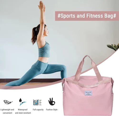 Vista 3 de Bolsas de lona de viaje, bolsa deportiva de gran capacidad, expandibles, bolsas de gimnasio ligeras para hombres y mujeres, Rosado, Classic