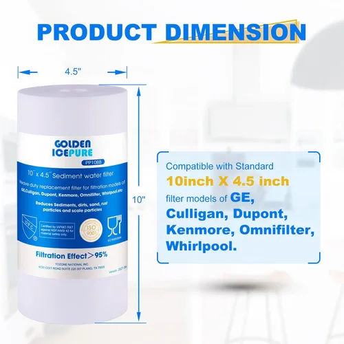 Vista 4 de GOLDEN ICEPURE Filtro de agua de sedimentos para toda la casa de 5 micrones, de 4.5 x 10 pulgadas, compatible con GE GXWH30C GXWH35F, fontanero