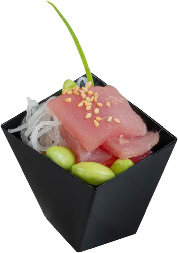 Vista 9 de Restaurantware Platos de postre de 2 onzas, 100 mini tazas desechables para servir fiestas, platos Girata de plástico negro duradero y sostenible