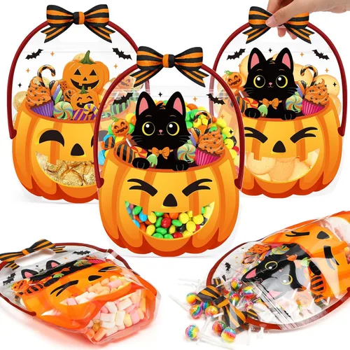 Vista 9 de Fuutreo 50 bolsas de regalo de Halloween con asas, plástico de esqueleto