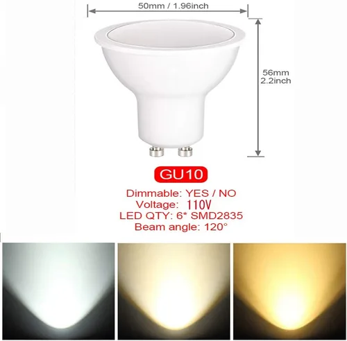 Vista 3 de Bombillas LED GU10 LED COB Bombilla de inundación de 5.5 W, 110 V, iluminación de pista, regulable, haz de 120°, 4 paquetes (blanco frío)