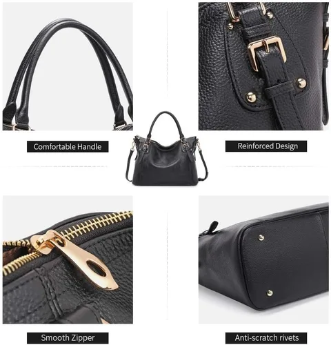 Vista 5 de Kattee Bolsos de cuero genuino Bolso de hombro para mujer, bolso de diseñador con asas superiores, bolso cruzado de gran capacidad