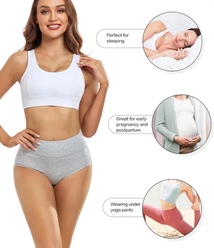Vista 5 de wirarpa Ropa interior de algodón para mujer, de cintura alta, cobertura completa, paquete de 4 unidades (talla regular y grande)