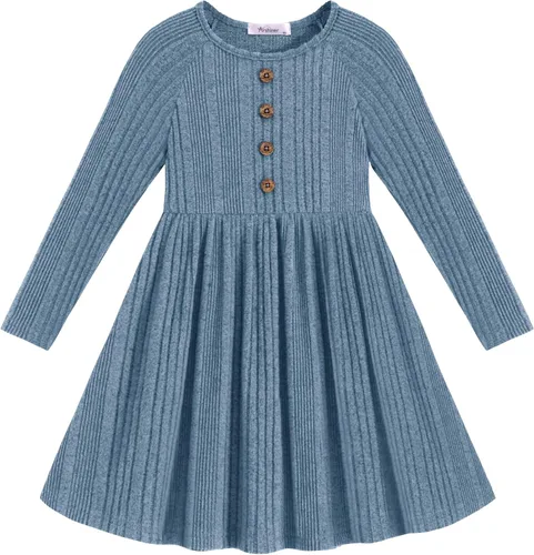 Vista 12 de Arshiner Suéter de manga larga para niñas pequeñas, vestidos de otoño e Verde