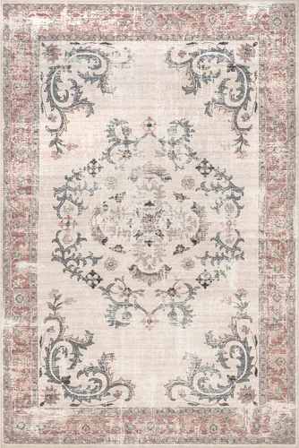 Vista 5 de nuLOOM Layna - Alfombra vintage lavable a máquina, 5 x 8 pies, gris claro, rectangular, 0.15 pulgadas de grosor