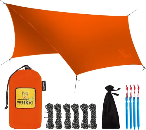 Vista 10 de Wise Owl Outfitters Toldo para Hamaca – Funda de lona impermeable para acampar con estacas de tienda de campaña y bolsa de transporte, refugio