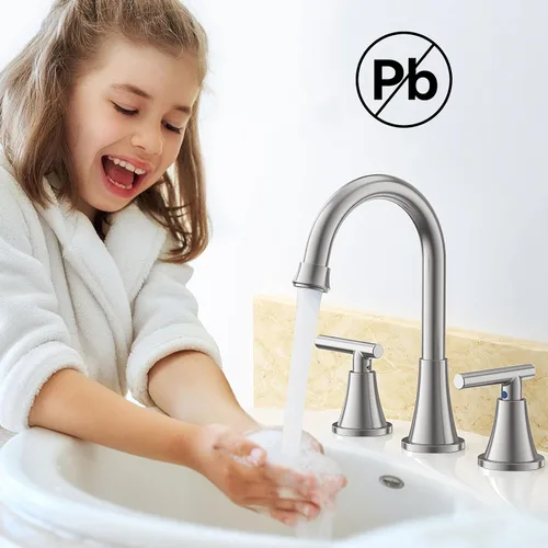 Vista 8 de Hurran - Grifos de baño para fregadero de 3 agujeros, juego central de 4 pulgadas y grifo de fregadero de baño de níquel cepillado generalizado