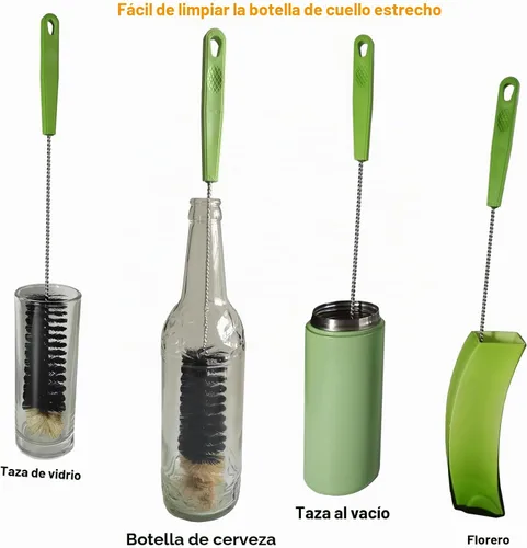 Vista 2 de Paquete de 2 cepillos para botellas de 16", Dokpod cepillos de limpieza de mango largo para limpieza de botellas de cuello largo y estrecho, agua
