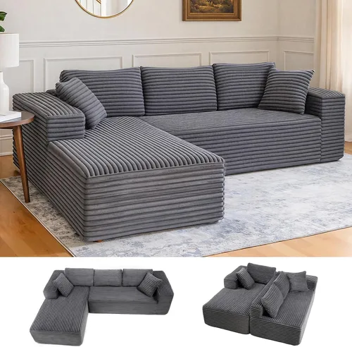 Vista 10 de LUCKLIFE - Sofá seccional modular con chaise en forma de L, sofás sin patas tapizados en pana para sala de estar, sofá cama extragrande, no requiere