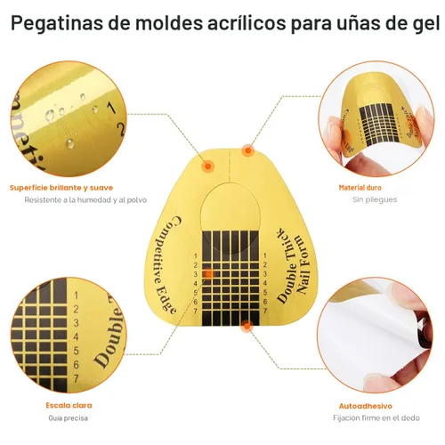 Vista 2 de 200 formas de uñas para gel constructor, formas de extensión de uñas autoadhesivas AHIER para bricolaje en casa, suministros profesionales de arte
