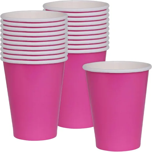 Vista 12 de Vibrantes vasos de papel morados (paquete de 20) – 9 onzas – Perfecto para fiestas, reuniones, picnics y uso doméstico