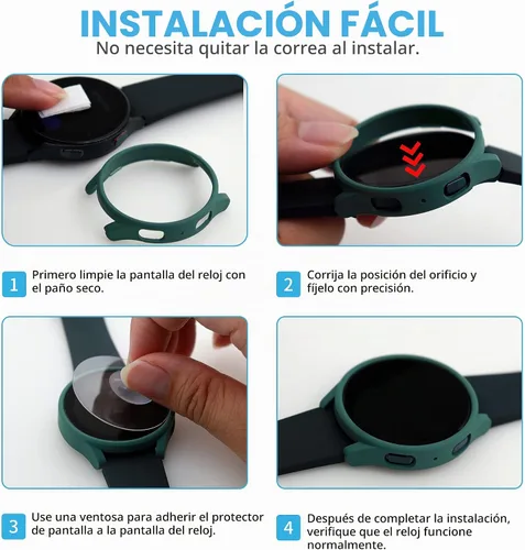 Vista 5 de Paquete de 4 + 4 protectores de pantalla para Samsung Galaxy Watch 5/4 de 1.732 pulgadas (1.732 in), protector de pantalla duro de policarbonato Oro