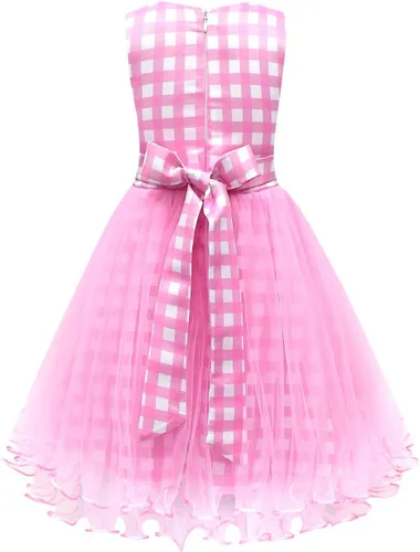 Vista 4 de Vestido vintage para niñas pequeñas, a cuadros, cuello halter, acampanado, vestido retro de cóctel, vestido de noche, disfraces de graduación