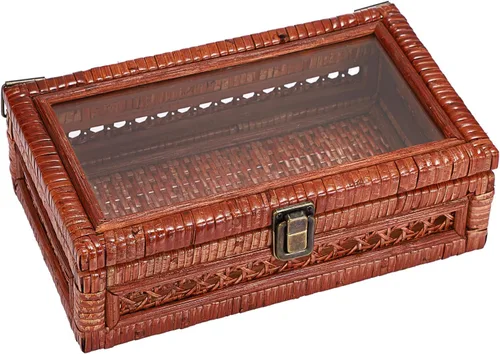 Vista 9 de Hipiwe Caja de exhibición de ratán con tapa de almacenamiento decorativo