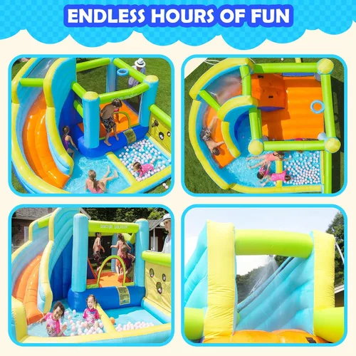 Vista 4 de Doctor Dolphin Tobogán acuático inflable, casa de rebote de agua para niños, casa de rebote de tobogán acuático para patio trasero, casa inflable
