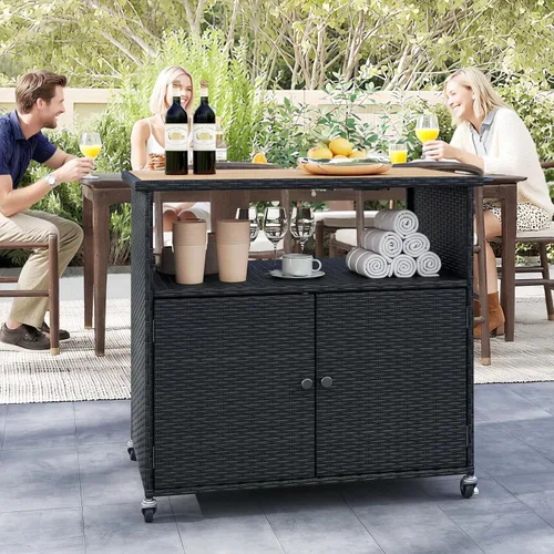 Vista 2 de HAPPYGRILL Gabinete de almacenamiento al aire libre con ruedas, caja de Negro