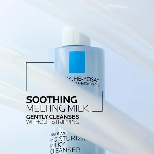 Vista 5 de La Roche-Posay Toleriane Limpiador lechoso hidratante, limpiador facial suave con glicerina para piel seca, sensible y propensa a alergias, lavado