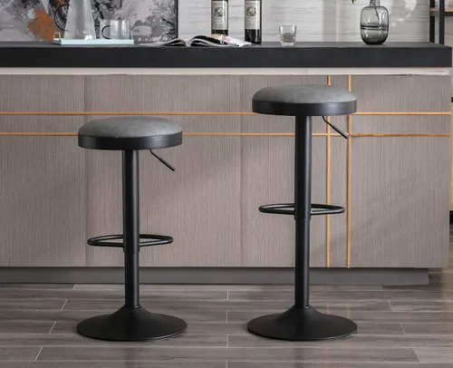 Vista 14 de CIMOTA Juego de 2 taburetes de bar redondos giratorios con espalda descubierta ajustable, taburete de bar moderno industrial para cocina, hogar