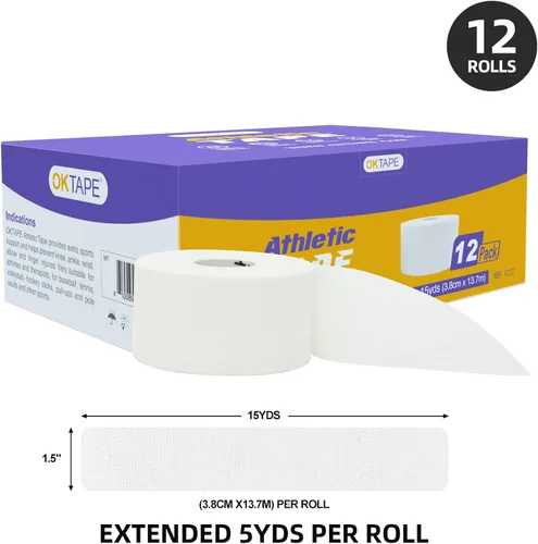Vista 2 de OK TAPE Cinta deportiva atlética a granel (12 rollos) - Cinta muy fuerte de 180 yardas para atletas y entrenadores deportivos y envoltura