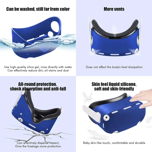 Vista 4 de for Oculus Quest 2 Accessories Silicone Face Cover VR Shell Cover Touch Controller Lengthening Grip Cover with Battery Opening Adjustable with