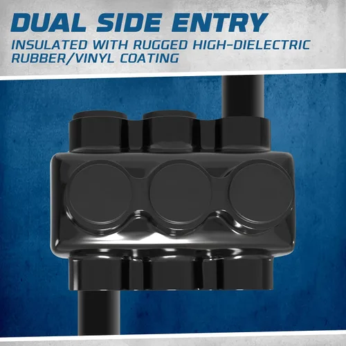 Vista 2 de Conector de cable aislado, entrada lateral doble de 3 puertos, 3/0–6 AWG, tornillo hexagonal de 7/32 ″, inhibidor de óxido prellenado, conector