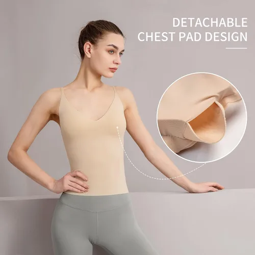 Vista 3 de Camisola ajustada para mujer con brasier integrado, tirantes delgados, camiseta sin mangas
