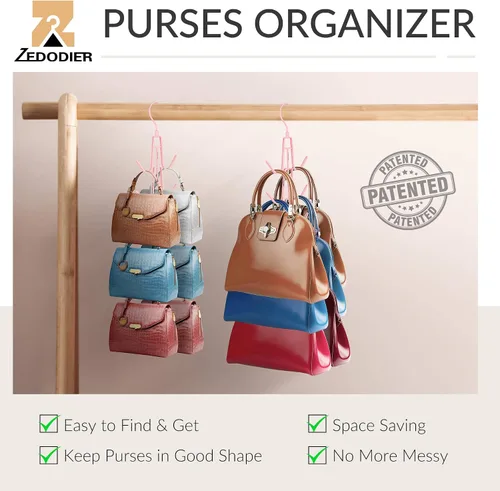 Vista 2 de ZEDODIER Organizador para colgar bolsos para armario, paquete de 2 soportes para bolsas colgantes, mantiene los monederos visibles y en buenas