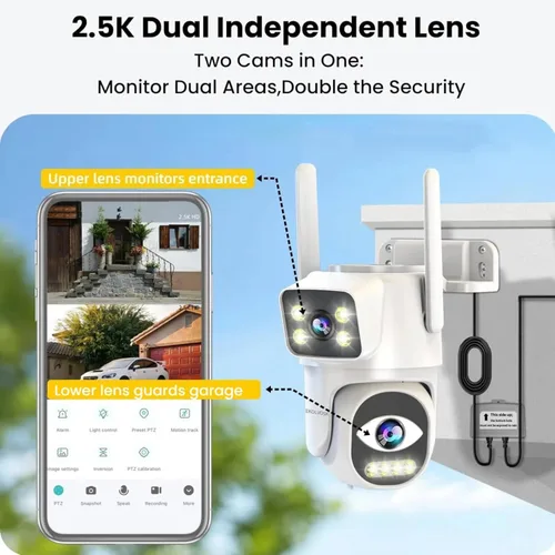 Vista 2 de Cámaras 4G de doble lente para seguridad del hogar, cámara inteligente de seguridad panorámica/inclinable, para exteriores/interiores, visión