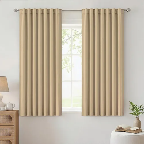 Vista 36 de ANRODUO Juego de 2 cortinas con bloqueo de luz del 99%, cortinas de 84 pulgadas de largo, cortinas negras para dormitorio, cortinas con aislamiento