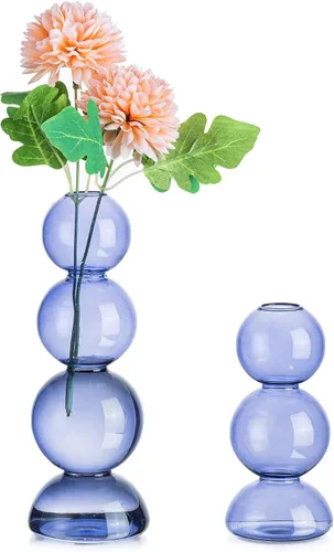 Vista 14 de Glasseam Juego de 2 jarrones de flores únicos, bonitos jarrones pequeños de vidrio para flores, jarrones transparentes modernos para decoración