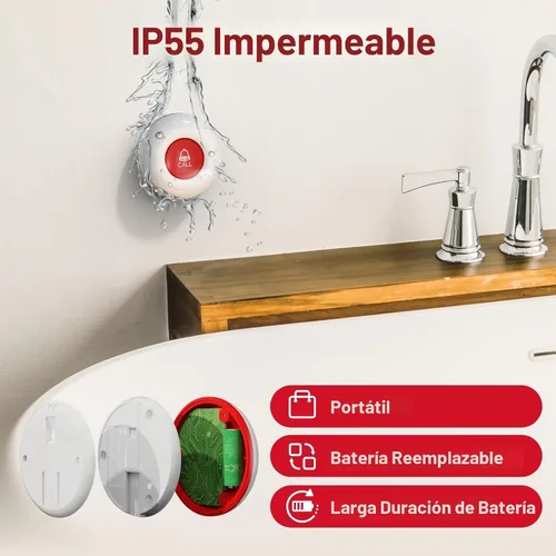 Vista 4 de CallToU Buscapersonas para cuidadores botón de llamada inalámbrico Sistema de alerta de enfermera 500+ pies