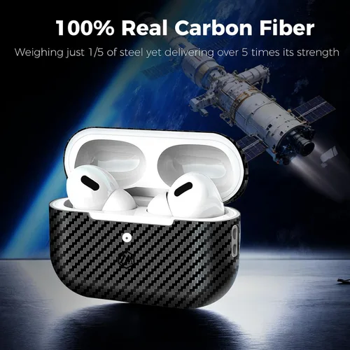 Vista 3 de MONOCARBON Funda de fibra de carbono forjada real para AirPods Pro 3, cubierta dura protectora delgada con cordón, compatible con MagSafe