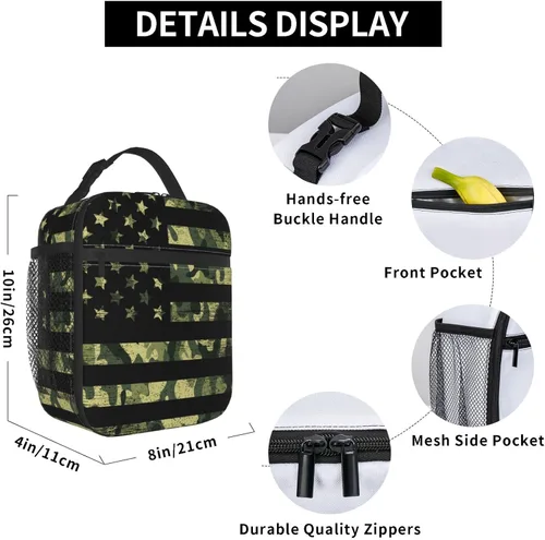 Vista 6 de Bolsa de almuerzo reutilizable con diseño de bandera de Estados Unidos de camuflaje