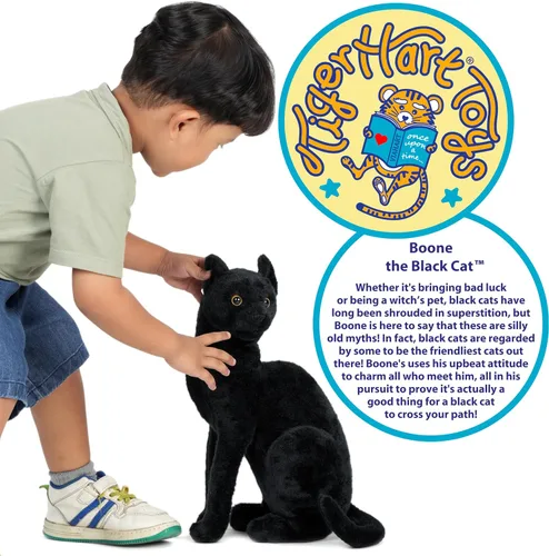 Vista 2 de TigerHart Boone, el gato negro, animal de peluche relleno de 13 pulgadas