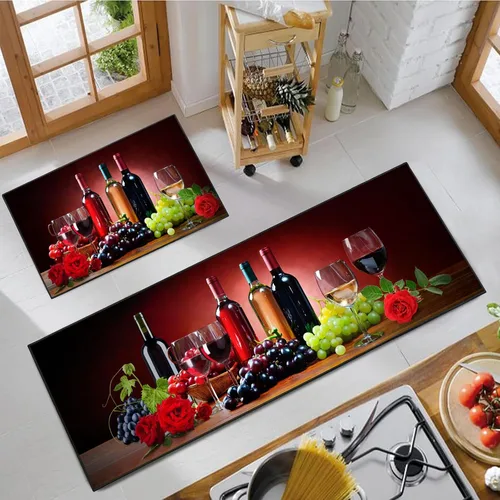 Vista 9 de Farmhouse Kitchen Rules Alfombra Juego de 2 Piezas, Decoración Rústica Negra Alfombras de Cocina, Tapetes de Piso Antideslizantes Absorbentes