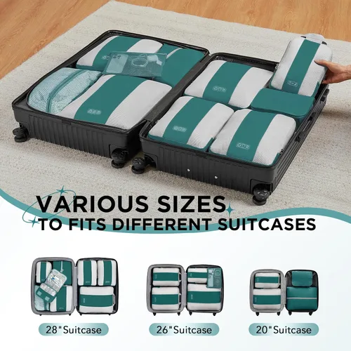 Vista 7 de Juego de 10 cubos de compresión para artículos esenciales de viaje, cubos de embalaje expandibles compresibles para maleta, bolsas organizadoras