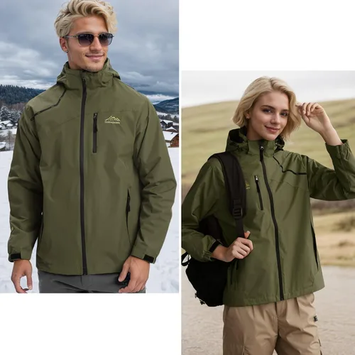 Vista 5 de HVECZIXP Men's Waterproof Lightweight Rain Jacket Removable With Hood Zipper Trench Outdoor Windproof Jacket