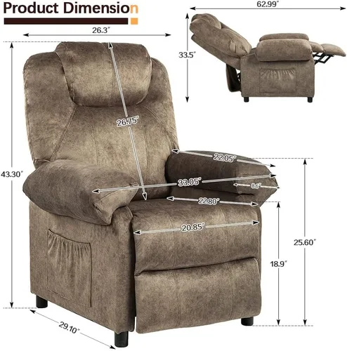 Vista 2 de Silla reclinable de masaje con calor, sillas reclinables de tela con relleno con calefacción, sillón reclinable pequeño para sala de estar