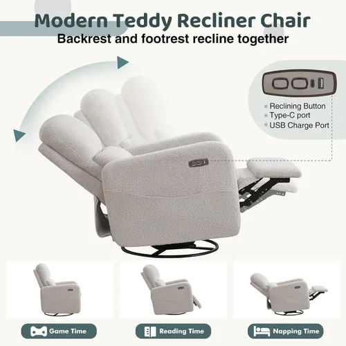 Vista 4 de Mecedora giratoria mecedora eléctrica, silla reclinable para cuarto Gris