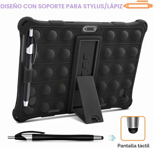 Vista 4 de DETUOSI - Funda de silicona para tablet de 10,1 pulgadas, multiángulo, color negro with Shoulder Strap and Stylus Pen, Adjustable Stand, Built-in